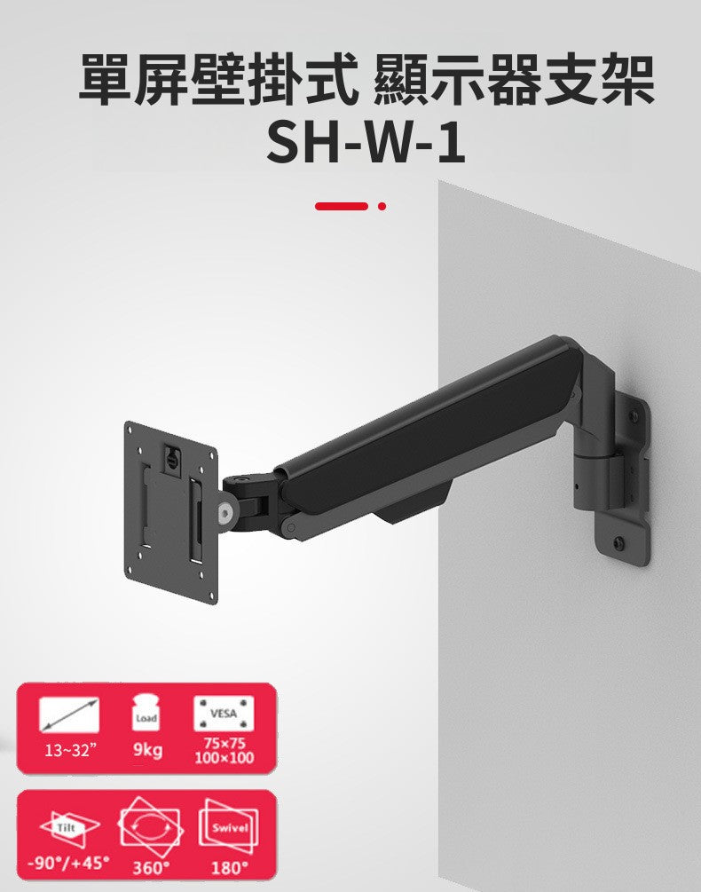 SH-W-1 顯示器壁掛架 工業用 旋轉伸縮升降萬向 適用 13-32 寸