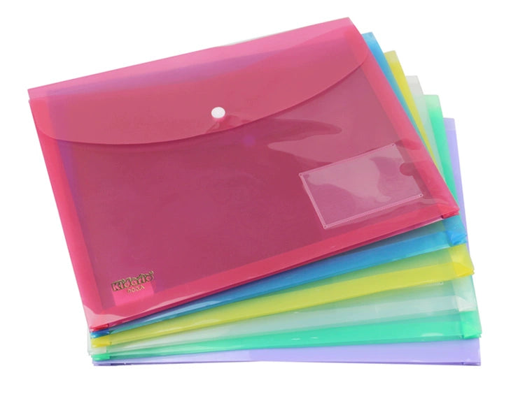 Kidario 橫式彩色透明按扣文件袋（A4/F4 雙規格 18C PP 材質）