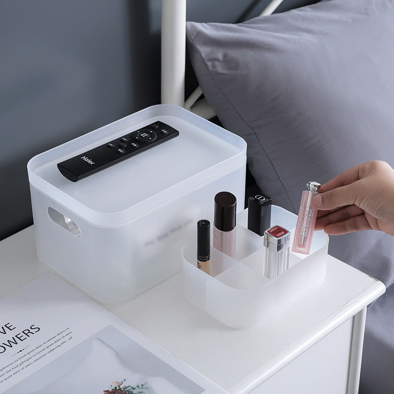 桌面收纳盒化妆品盒子塑料卧室磨砂分格带盖面膜盒子化妆台整理盒