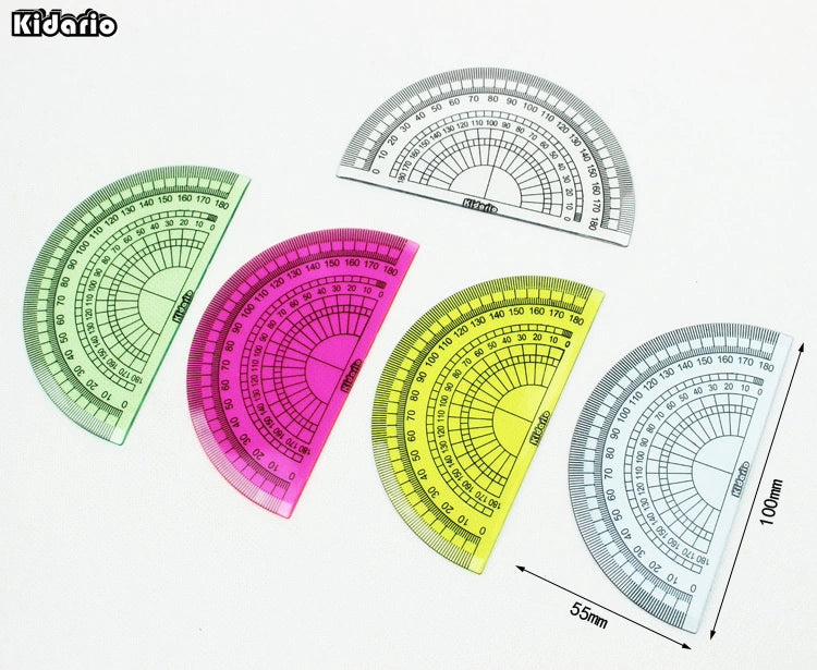 Kidario KPR-3C 彩色半圓尺 | 4 色混裝 直徑 100mm 量角繪圖專用