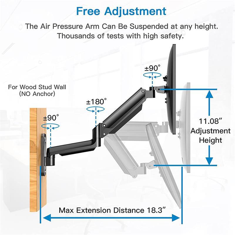 SH-MSW-01 氣彈簧顯示器壁掛支架 旋轉調較 連 VESA 擴充套件 適用 42 寸螢幕