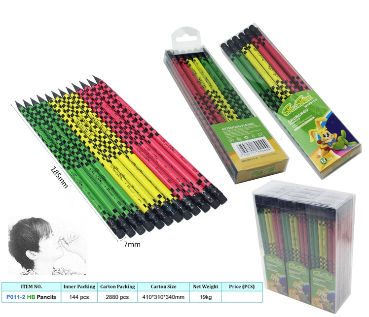 P001-2 鉛筆（12 支盒裝）|HB 筆芯 3-4 色 書寫考試專用