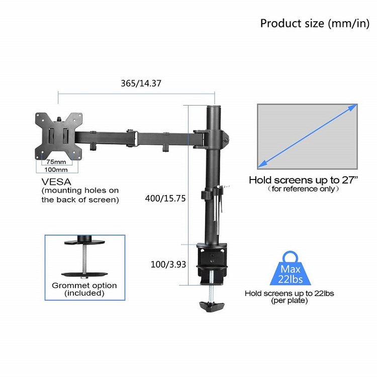 YGMSC/G-01L 單屏顯示器支架 夾具圓孔兩用 360° 旋轉升降桌面壁掛架