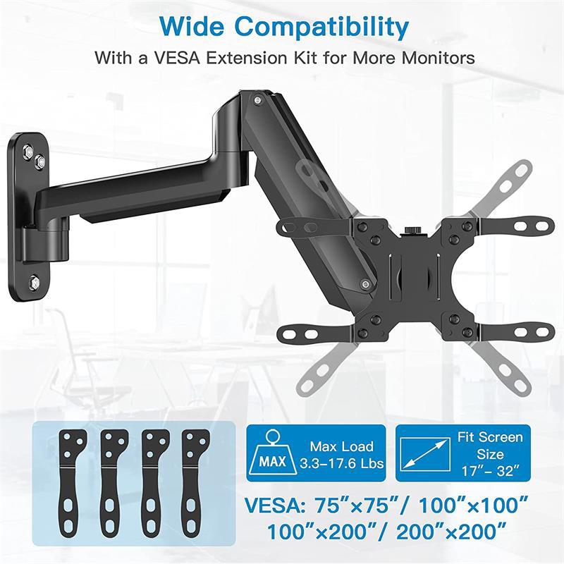 SH-MSW-01 氣彈簧顯示器壁掛支架 旋轉調較 連 VESA 擴充套件 適用 42 寸螢幕