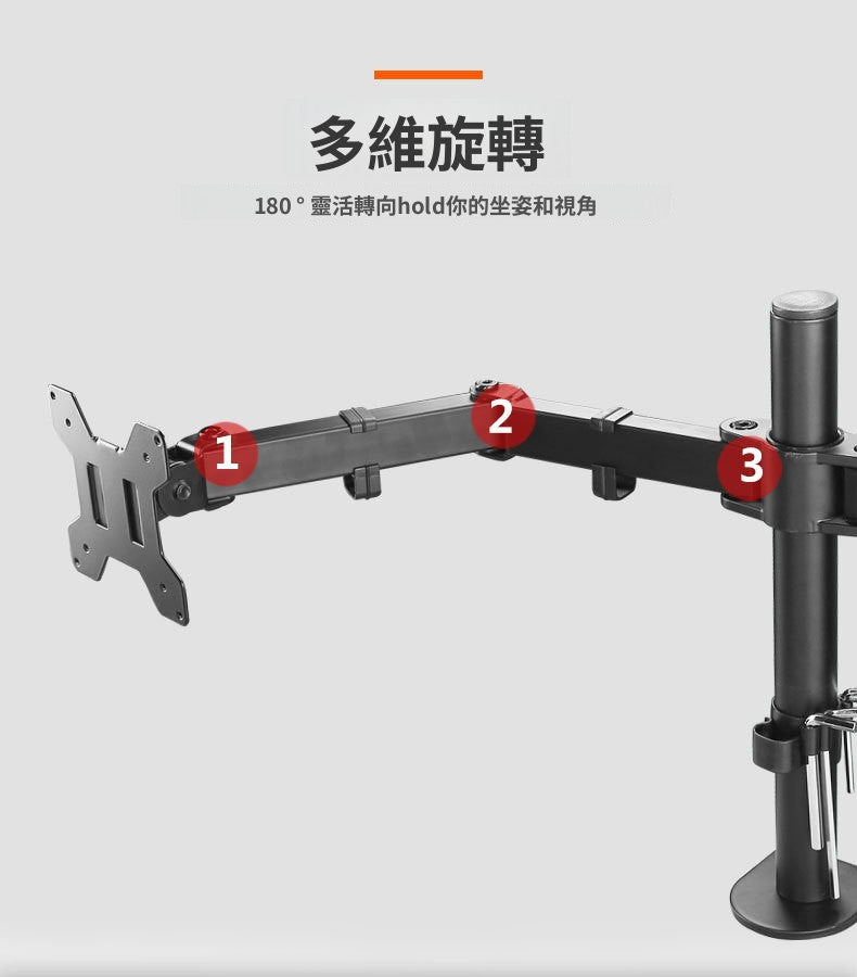 YGMSCG-02L 雙臂雙屏顯示器支架 夾具 / 穿孔兩用 萬向旋轉升降桌面掛架