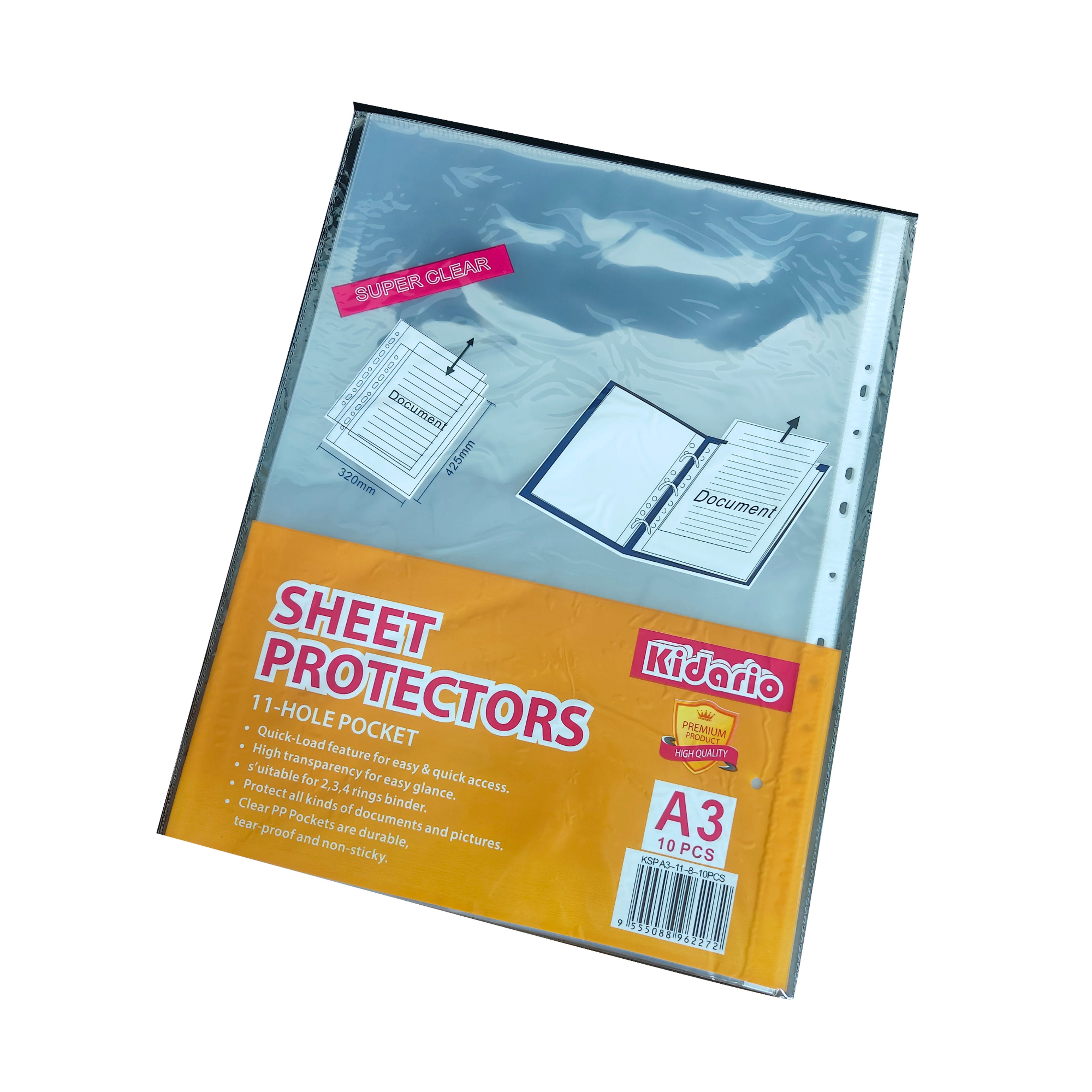 Kidario A3 11孔超透活頁夾內芯 KSPA3-11-8-10PCS 8C厚PP文件保護套