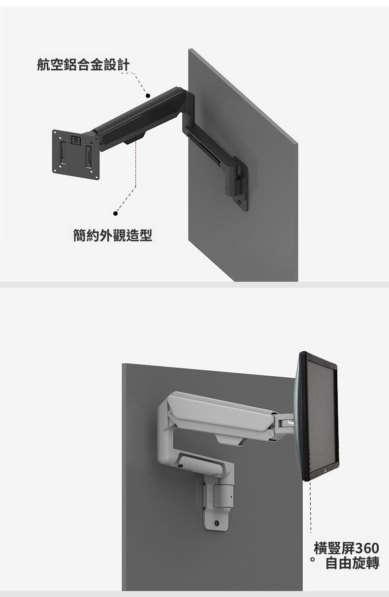 SH-W-2 13-32 寸顯示器壁掛架 鋁合金萬向旋轉伸縮升降支架