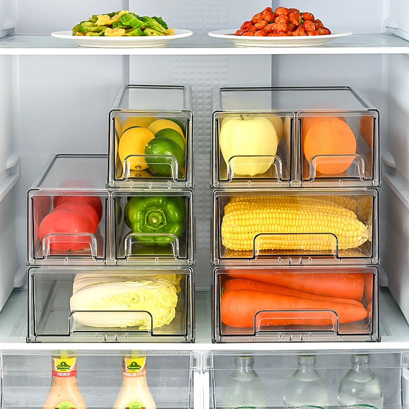 抽屜式雪櫃保鮮收納盒｜廚房透明塑膠儲物盒 生果檯面分類整理盒 慳位神器