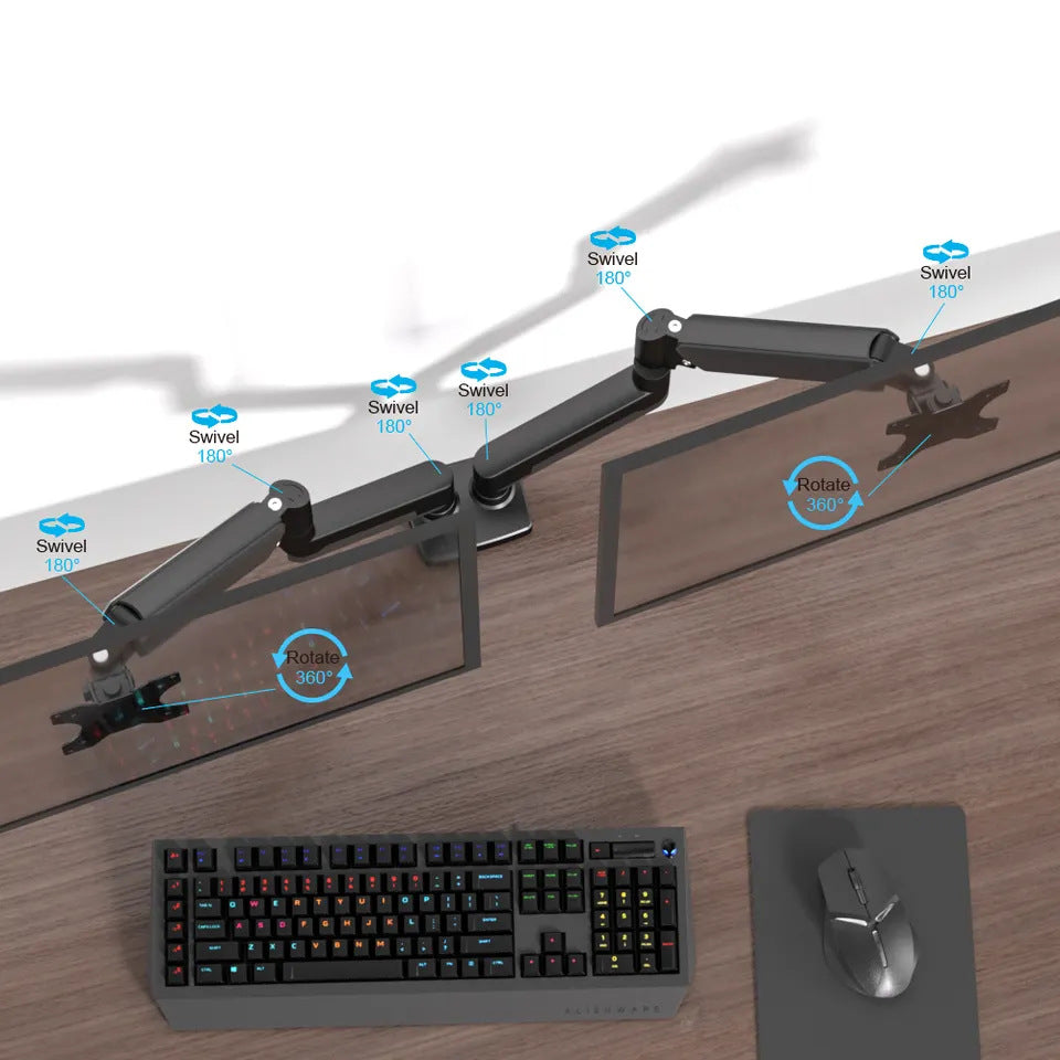 SH-01-02 鋁合金雙臂氣壓顯示器支架 承重 10KG 適用 32 寸 伸縮旋轉升降