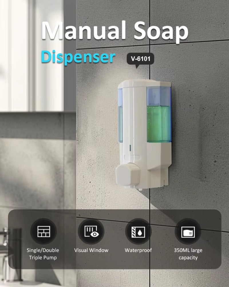 SVAVO V-6101 手動皂液器 - 350ml 壁掛式 洗髮露 / 沐浴露通用 白 / 鉻色可選