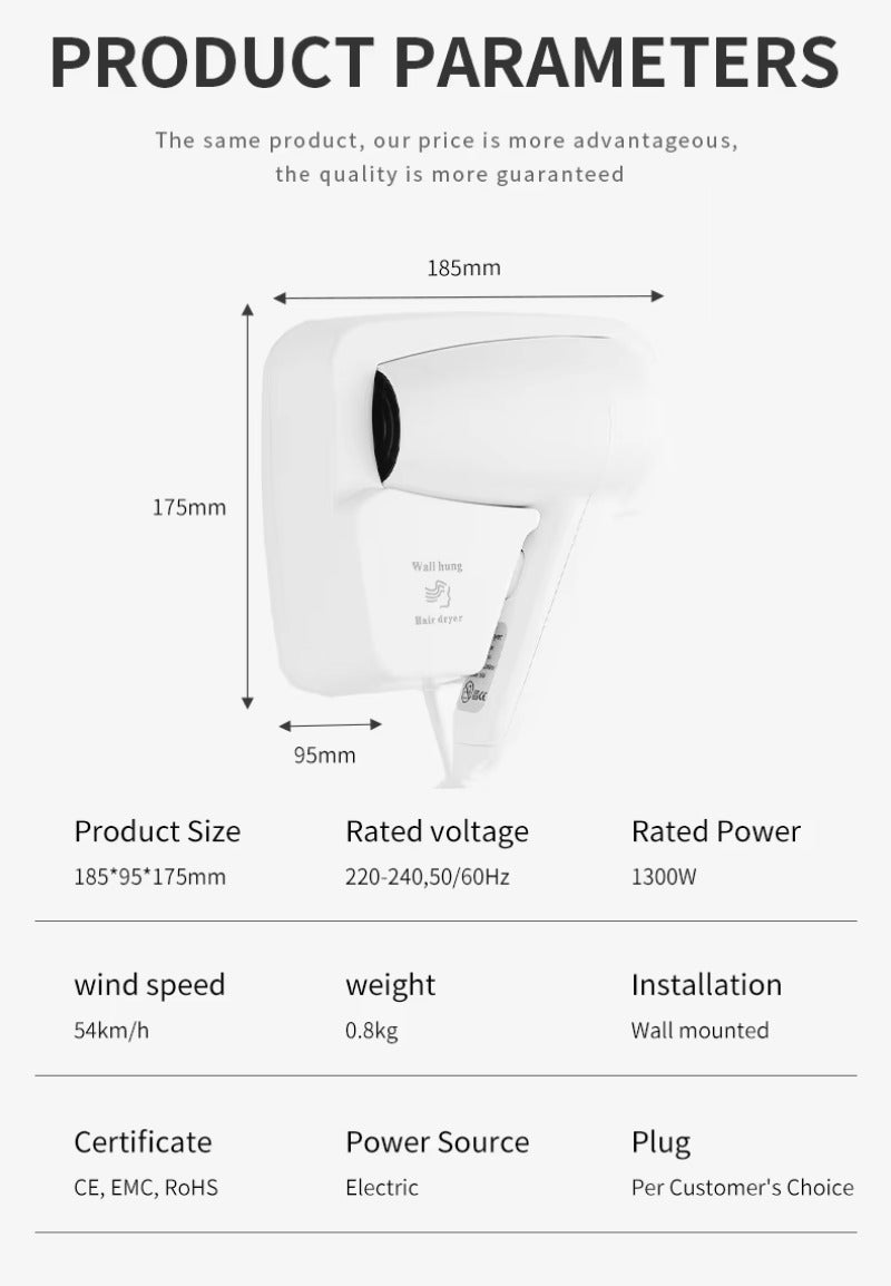 FALIN FL-2101 壁掛式電動吹風機 - 1300W 直流馬達 2 檔調速 集風嘴