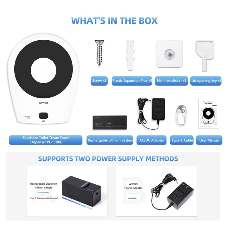 SVAVO PL - 151016 壁掛式感應自動切斷衛生紙分配器 - ABS 材質 現代風 白色