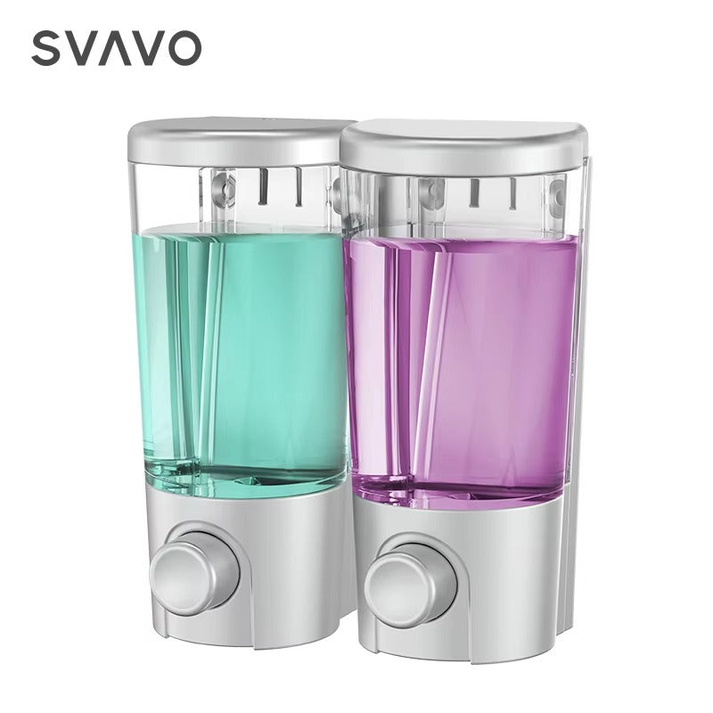 SVAVO V-9102 雙格手動皂液器 - 2×400ml 壁掛式 底部按壓 白 / 鉻色可選