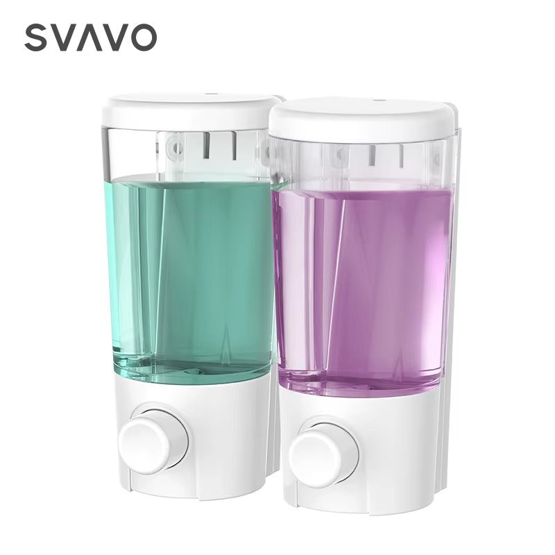 SVAVO V-9102 雙格手動皂液器 - 2×400ml 壁掛式 底部按壓 白 / 鉻色可選