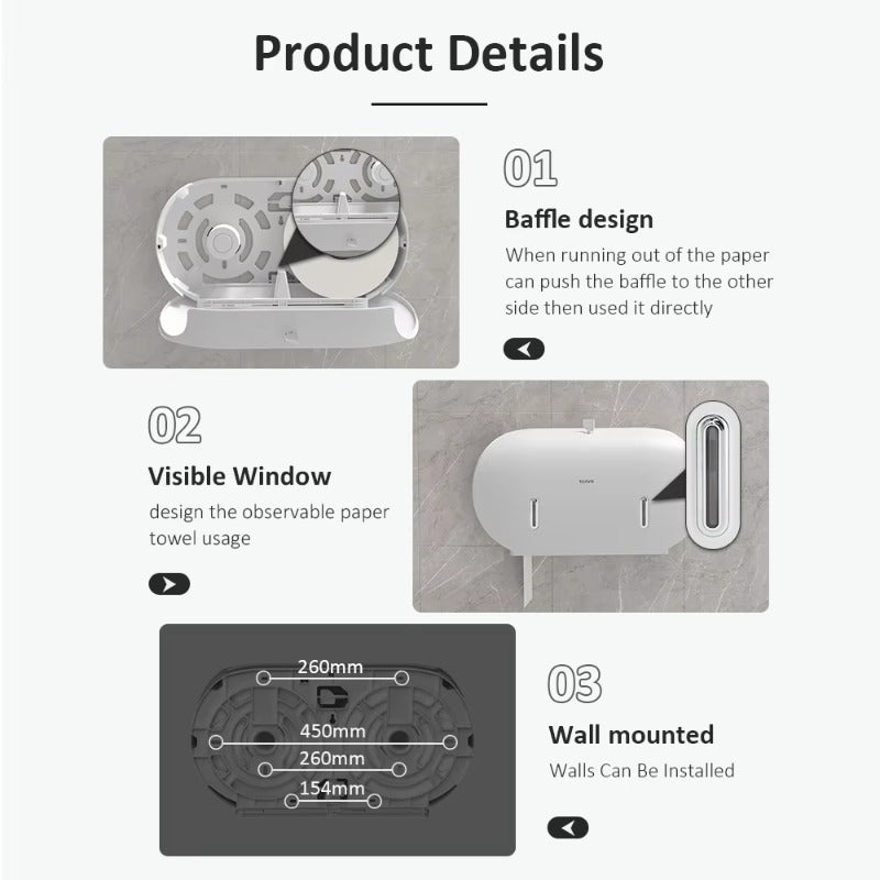 SVAVO PL-151069 壁掛式大卷紙巾分配器 - 雙大卷紙專用 ABS 材質 多色可選