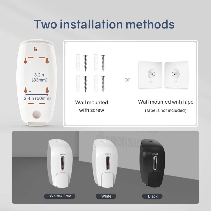 SVAVO PL-151051 手動液體皂液器 - 800ml 壁掛式 底部按壓 白 / 白 + 灰 / 黑三色可選