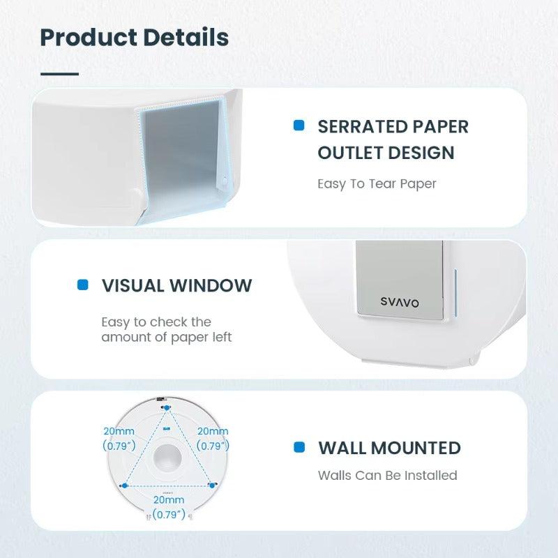SVAVO VX785 壁掛式大卷紙巾分配器 - ABS 材質 現代款 白 / 白灰 / 黑色可選（手紙 / 小卷紙兩用）