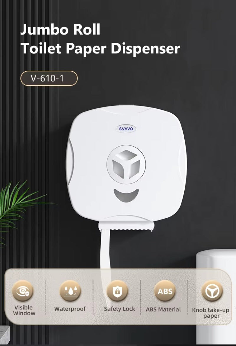 SVAVO V-610-1 商用浴室大卷紙架 - 壁掛式 現代款 白 / 白 + 藍兩色可選