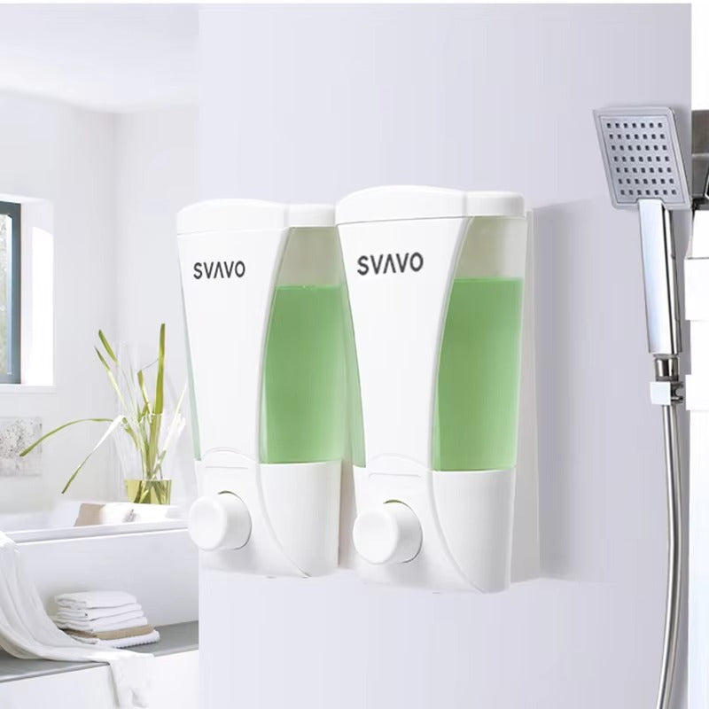 SVAVO V-4701-2 雙格手動皂液器 - 2×200ml 壁掛式 洗髮露 / 皂液通用 白 / 鉻色可選