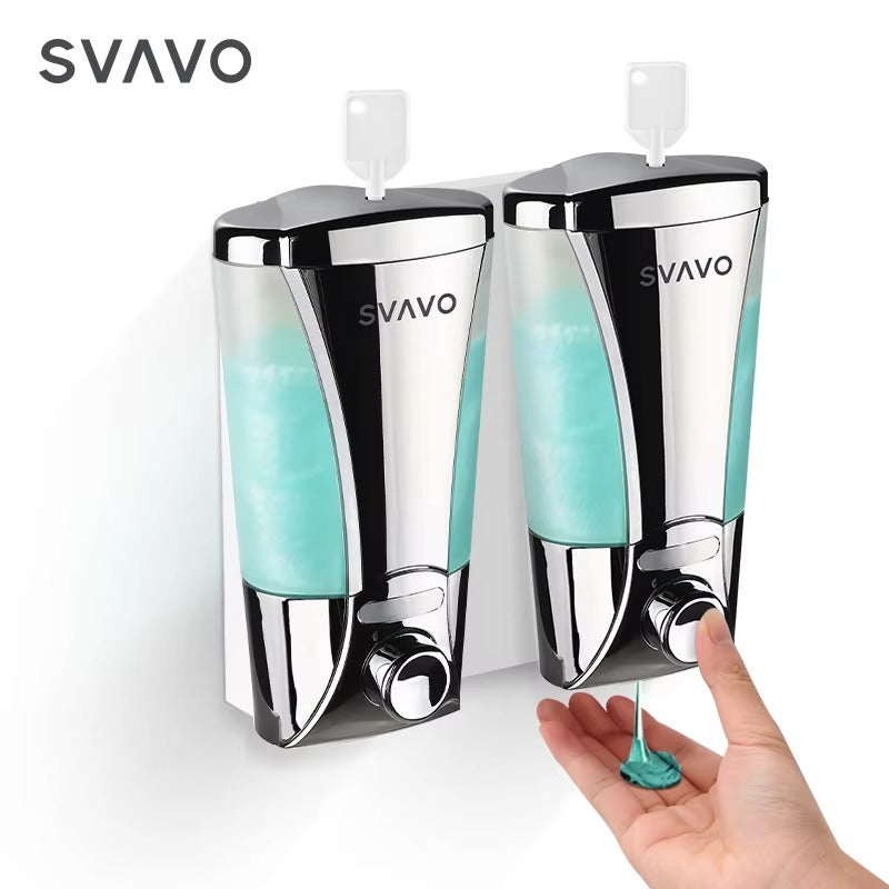 SVAVO V-4701-2 雙格手動皂液器 - 2×200ml 壁掛式 洗髮露 / 皂液通用 白 / 鉻色可選