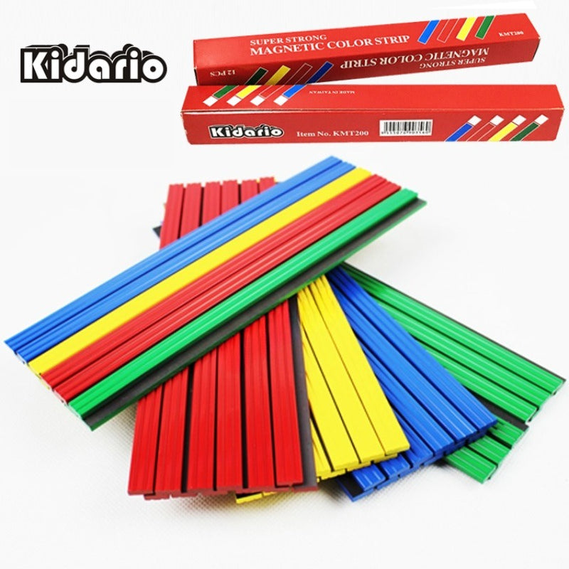 Kidario 彩色強力軟磁條 20cm（200X9X3mm）12 條混色裝 可裁剪 白板黑板適用
