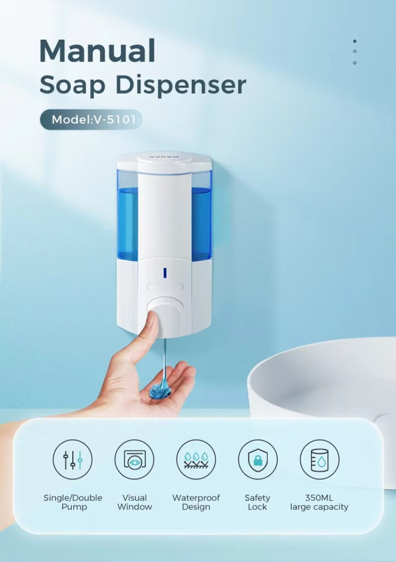 SVAVO V-5101 手動皂液器 - 350ml 壁掛式 適用於酒店 白 / 鉻色可選