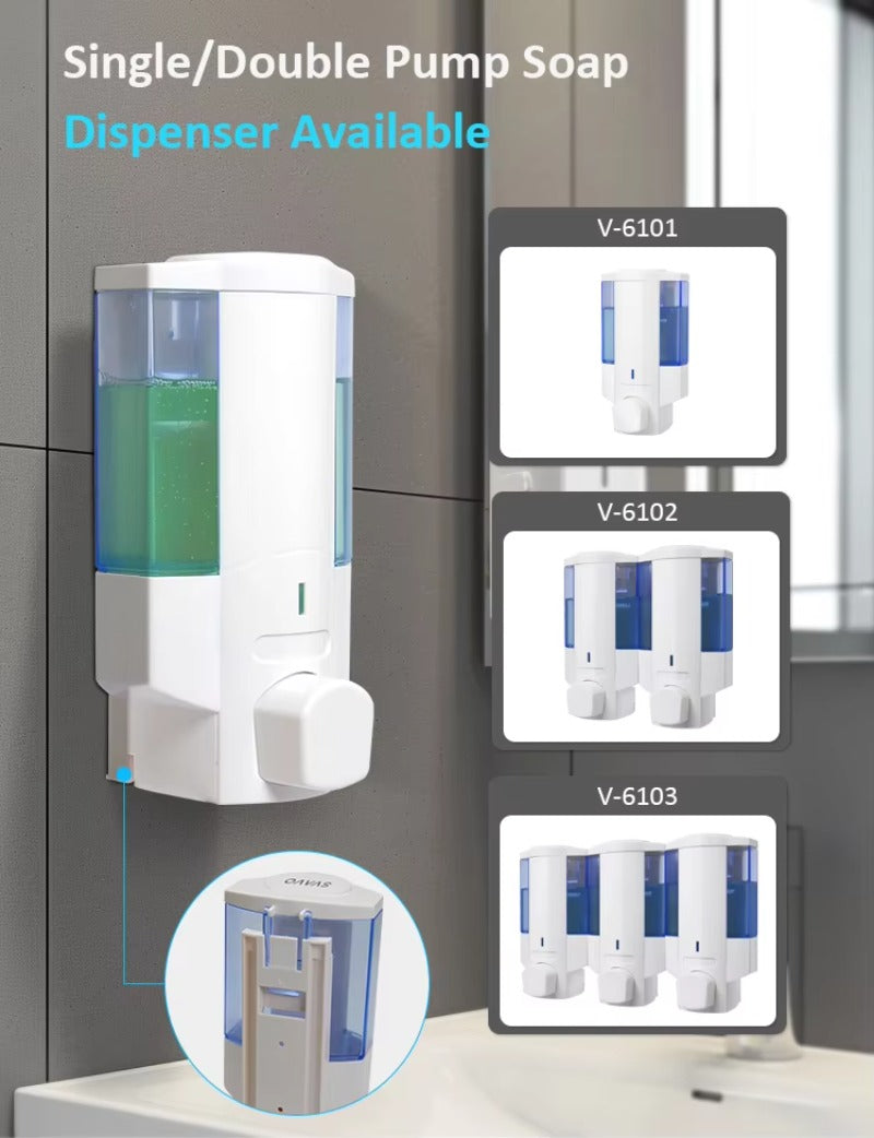SVAVO V-6101 手動皂液器 - 350ml 壁掛式 洗髮露 / 沐浴露通用 白 / 鉻色可選