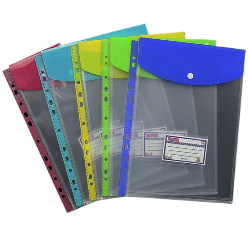 Kidario KH-1163A/KH-1164A A4-11 孔彩色透明豎式文件袋（按扣 / 扣繩款 18C PP 材質）