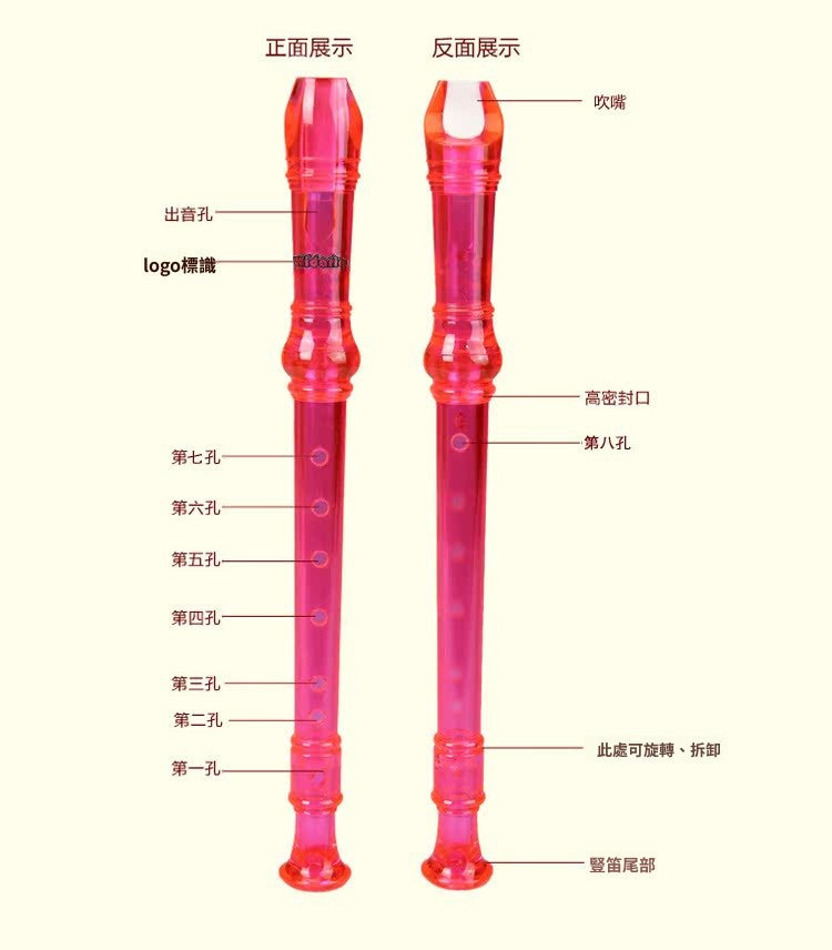 Kidario KP-700 8 孔透明彩色豎笛 | G 調 附指法表清潔棒 學生初學者適用